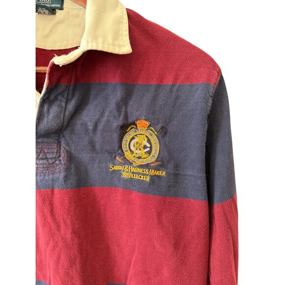 Polo Ralph Lauren Boys Classic Rugby Shirt Maroon Navy Blue L - Picture 2 of 4